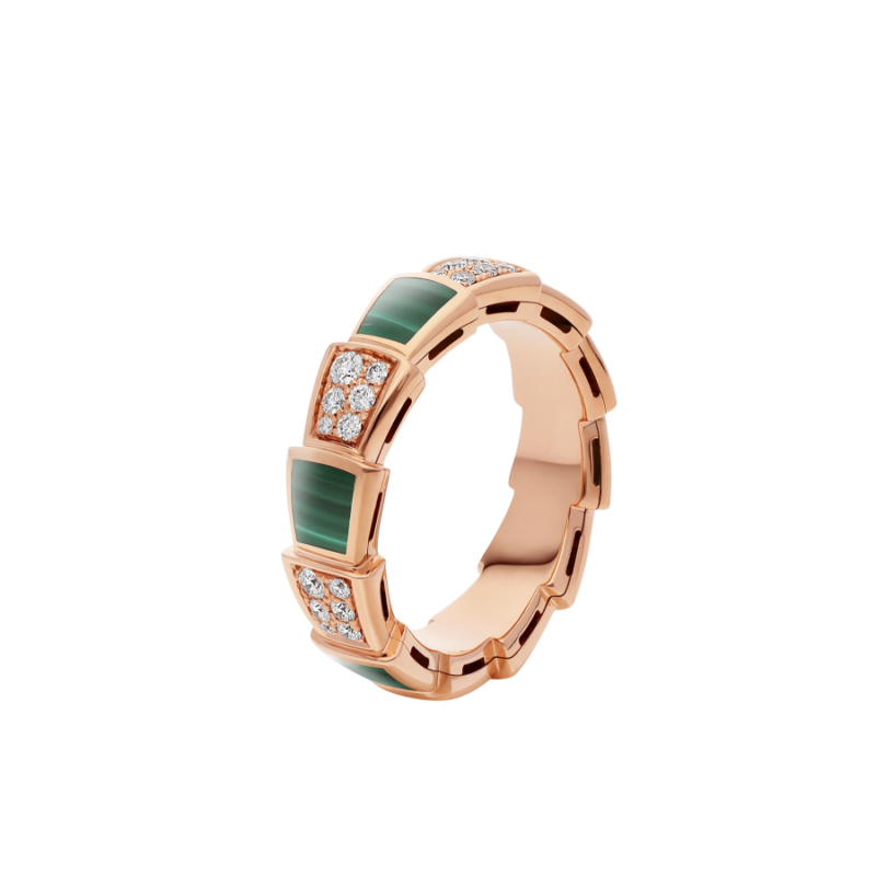 [Clover Jewelrys]SERPENTI RING PINK GOLD MALACHITE DIAMOND PAVED 4MM