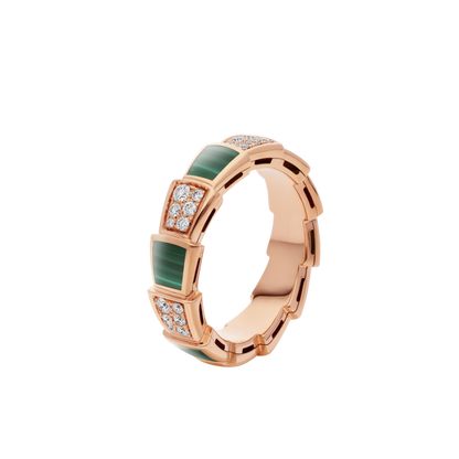 [Clover Jewelrys]SERPENTI RING PINK GOLD MALACHITE DIAMOND PAVED 4MM