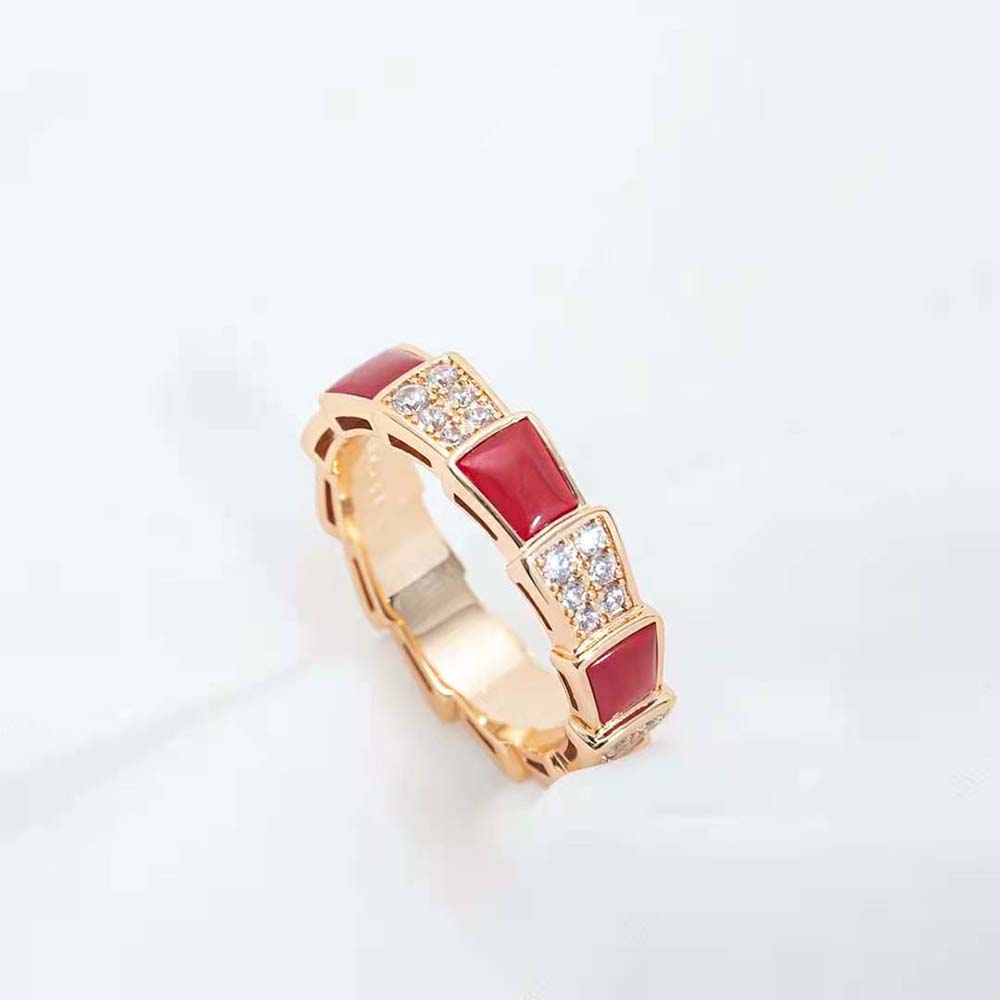 [Clover Jewelrys]SERPENTI RING PINK GOLD CARNELIAN DIAMOND PAVED 4MM