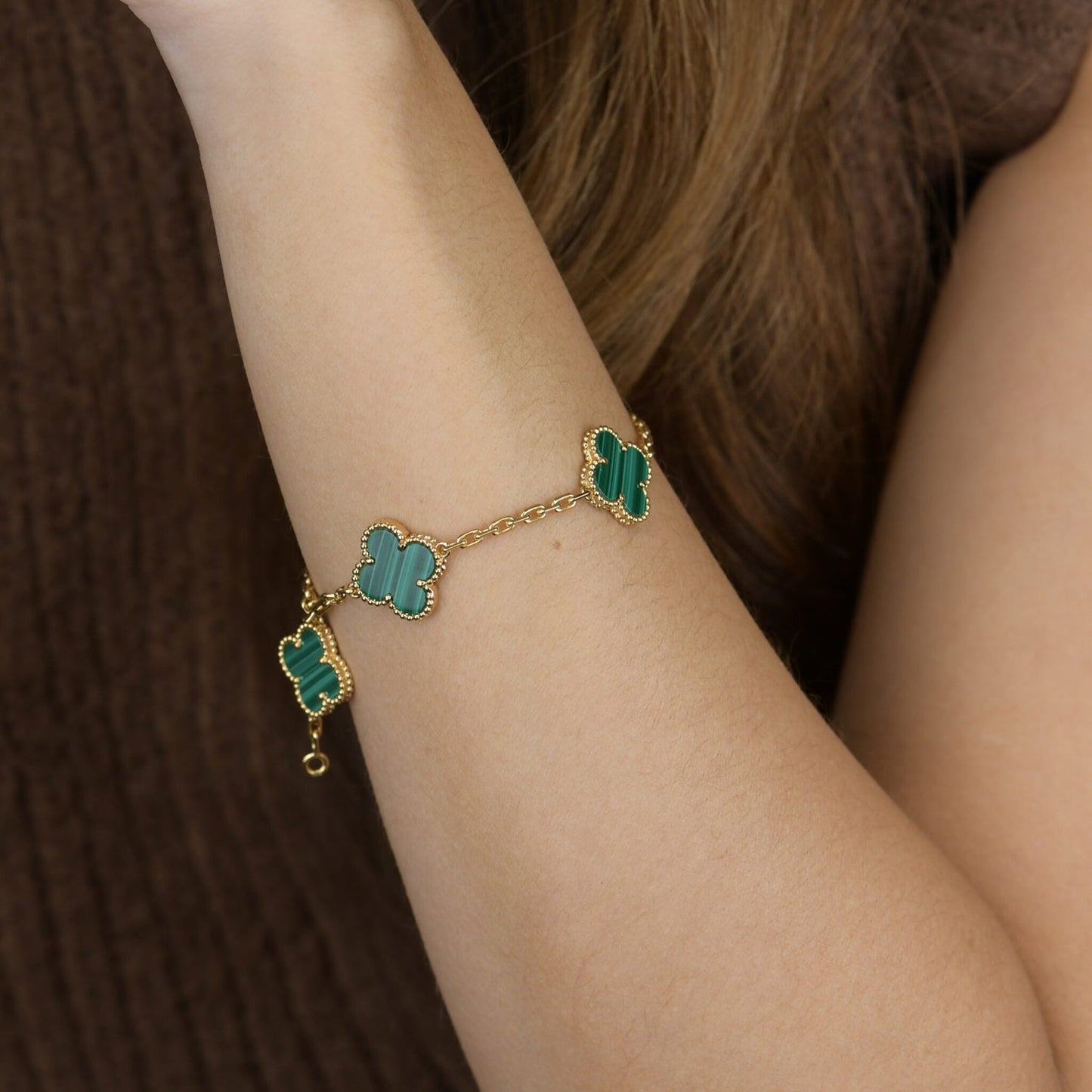 [Clover Jewelrys]CLOVER 5 MOTIFS MALACHITE BRACELET