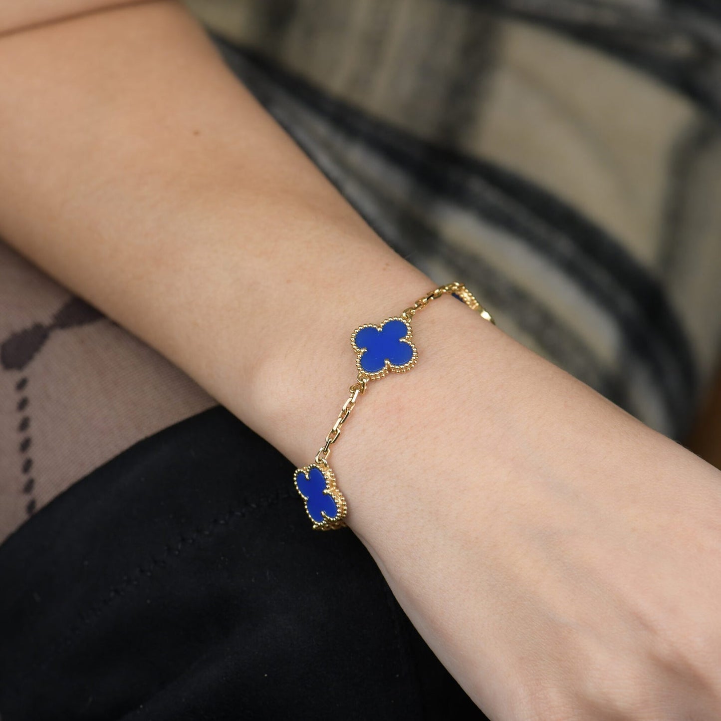 [Clover Jewelrys]CLOVER 5 MOTIFS BLUE AGATE BRACELET