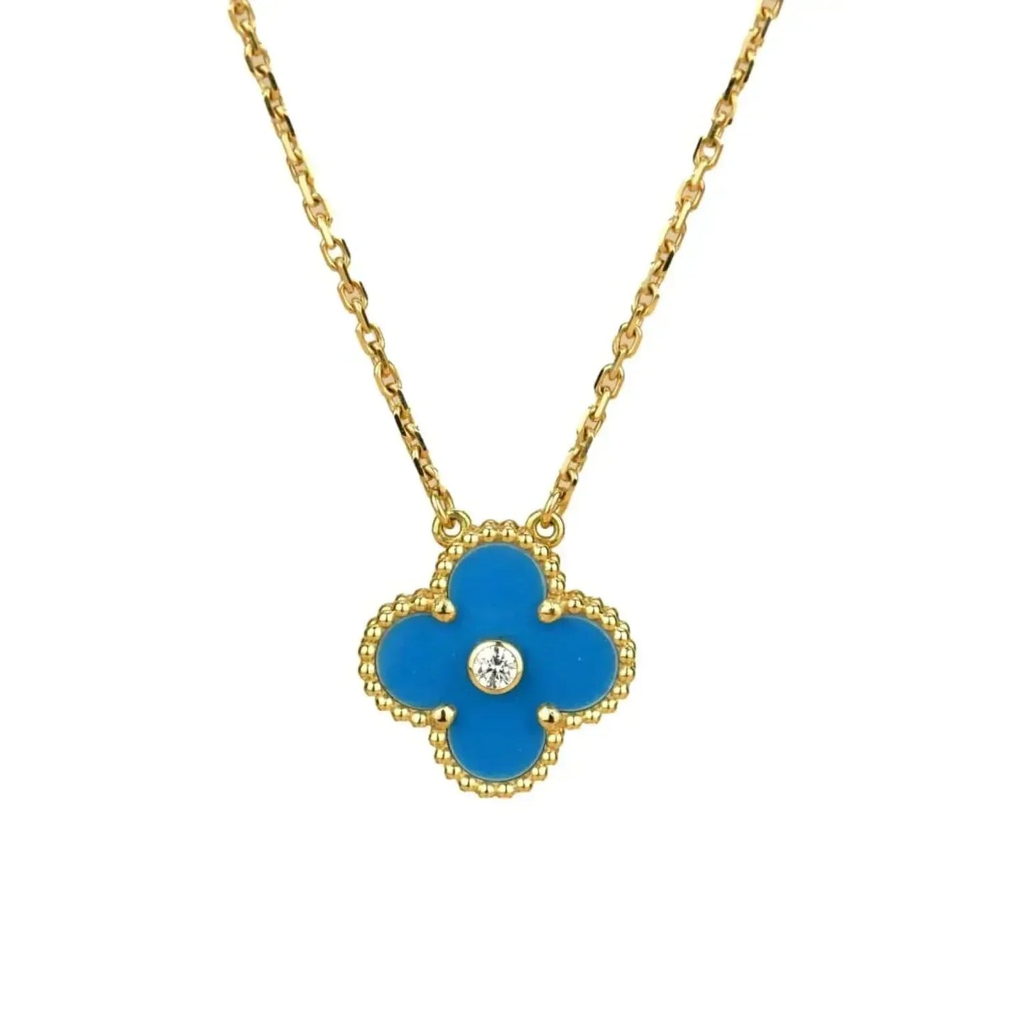 [Clover Jewelrys]CLOVER 15MM DIAMOND AND BLUE AGATE NECKLACE