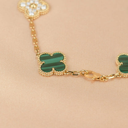 [Clover Jewelrys]CLOVER  5 MOTIF MALACHITE DIAMOND BRACELET