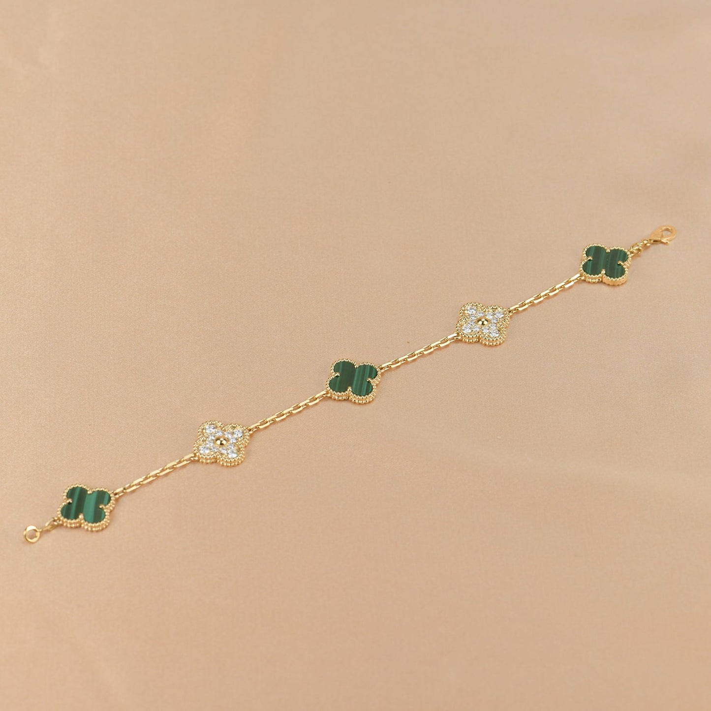 [Clover Jewelrys]CLOVER  5 MOTIF MALACHITE DIAMOND BRACELET