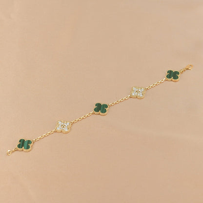 [Clover Jewelrys]CLOVER  5 MOTIF MALACHITE DIAMOND BRACELET