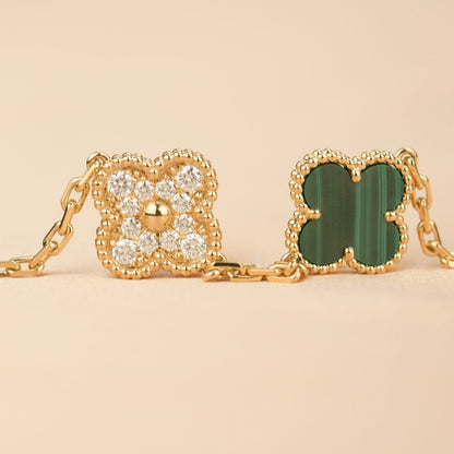 [Clover Jewelrys]CLOVER  5 MOTIF MALACHITE DIAMOND BRACELET