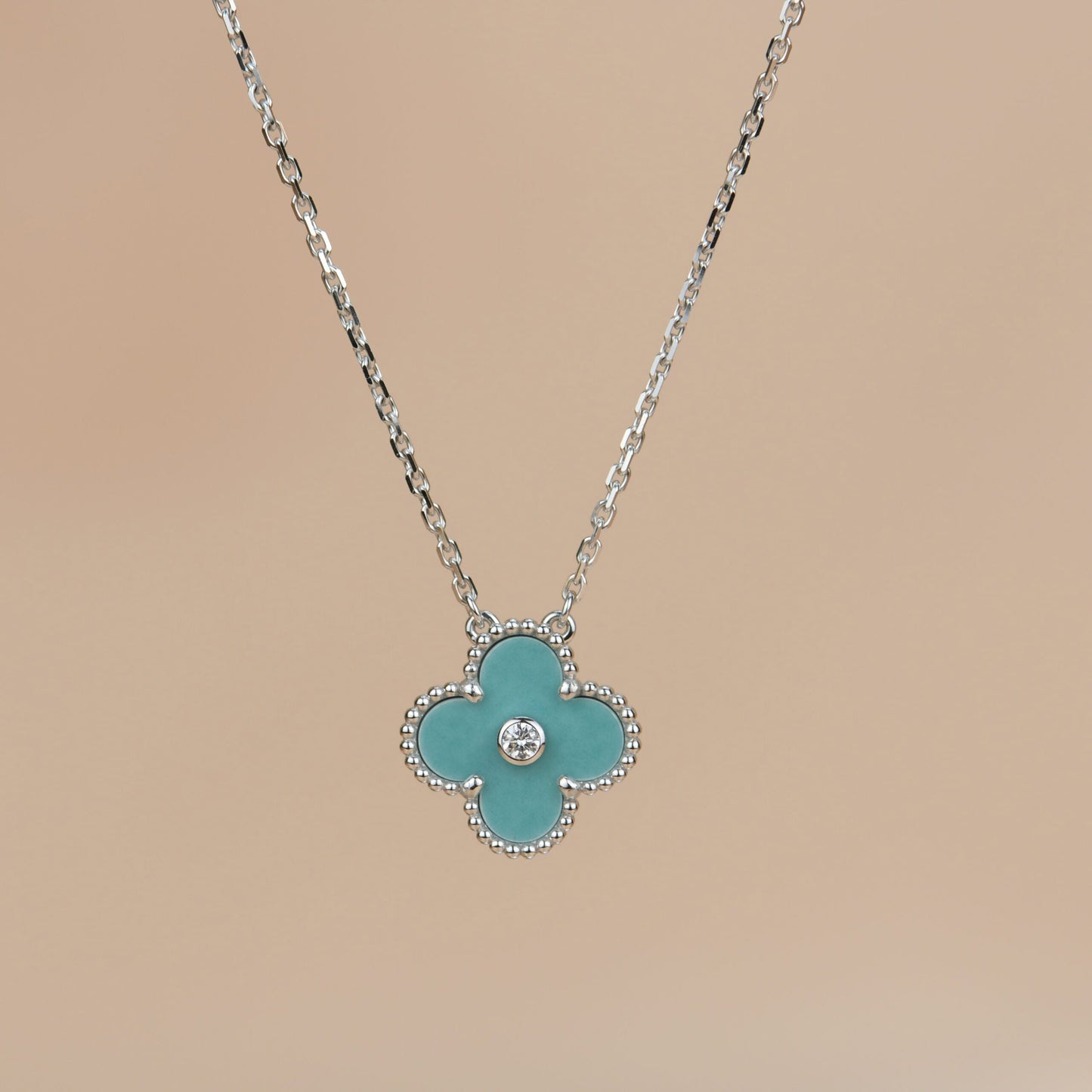 [Clover Jewelrys]CLOVER 15MM DIAMOND SVRES PORCELAIN  NECKLACE SILVER