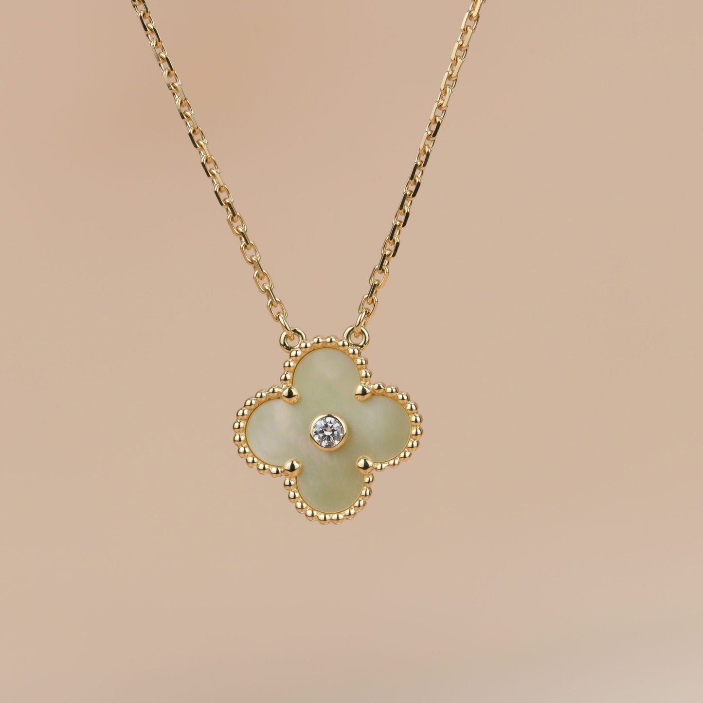 [Clover Jewelrys]CLOVER 15MM DIAMOND GOLD MOTHER OF PEARL NECKLACE