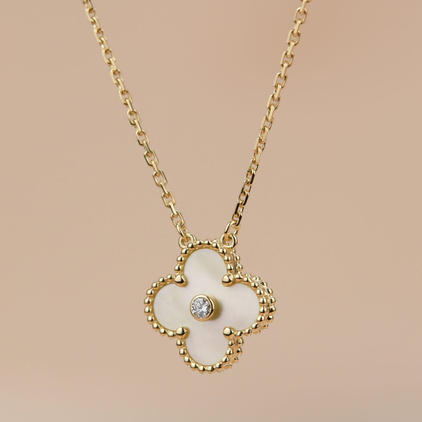 [Clover Jewelrys]CLOVER 15MM DIAMOND GOLD MOTHER OF PEARL NECKLACE