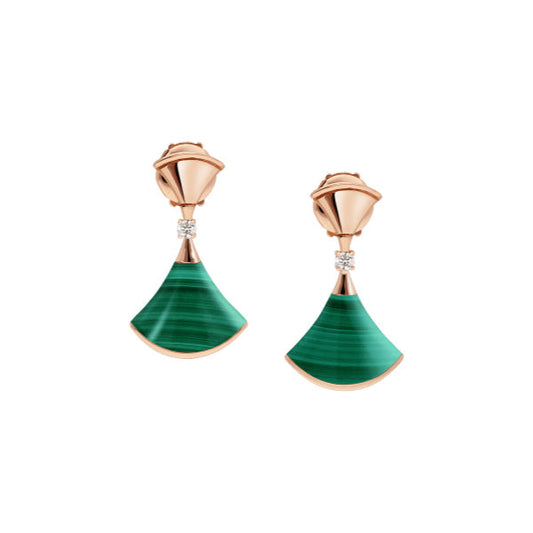 [Clover Jewelrys]DREAM MALACHITE PINK GOLD EARRINGS