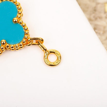 [Clover Jewelrys]CLOVER 5 MOTIF TURQUOISE DIAMOND GOLD BRACELET