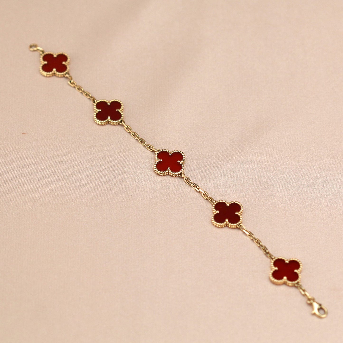 [Clover Jewelrys]CLOVER 5 MOTIFS RED AGATE  BRACELET