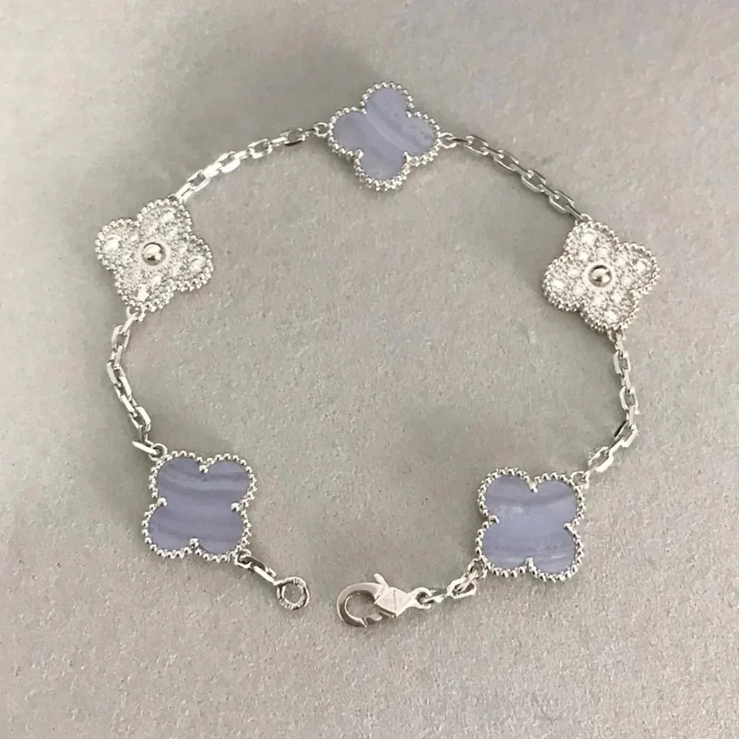 [Clover Jewelrys]CLOVER  5 MOTIF DIAMOND PURPLE CHALCEDONY BRACELET SILVER