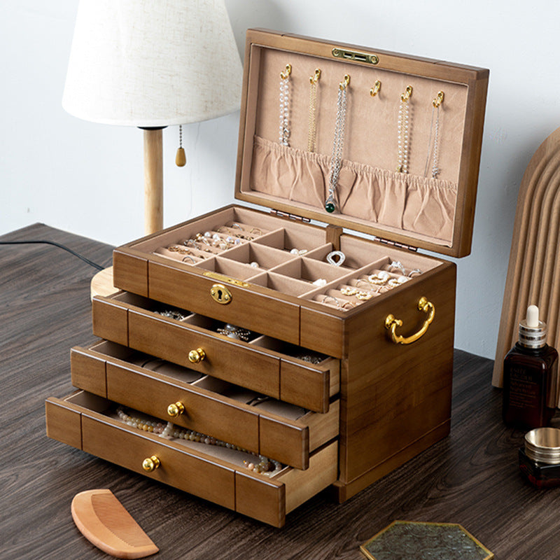 SOLID WOOD RETRO JEWELRY BOX WITH LOCK