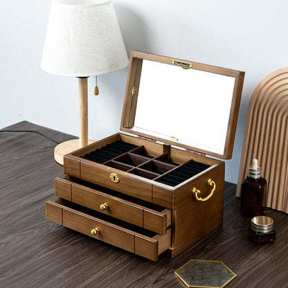 SOLID WOOD RETRO JEWELRY BOX WITH LOCK