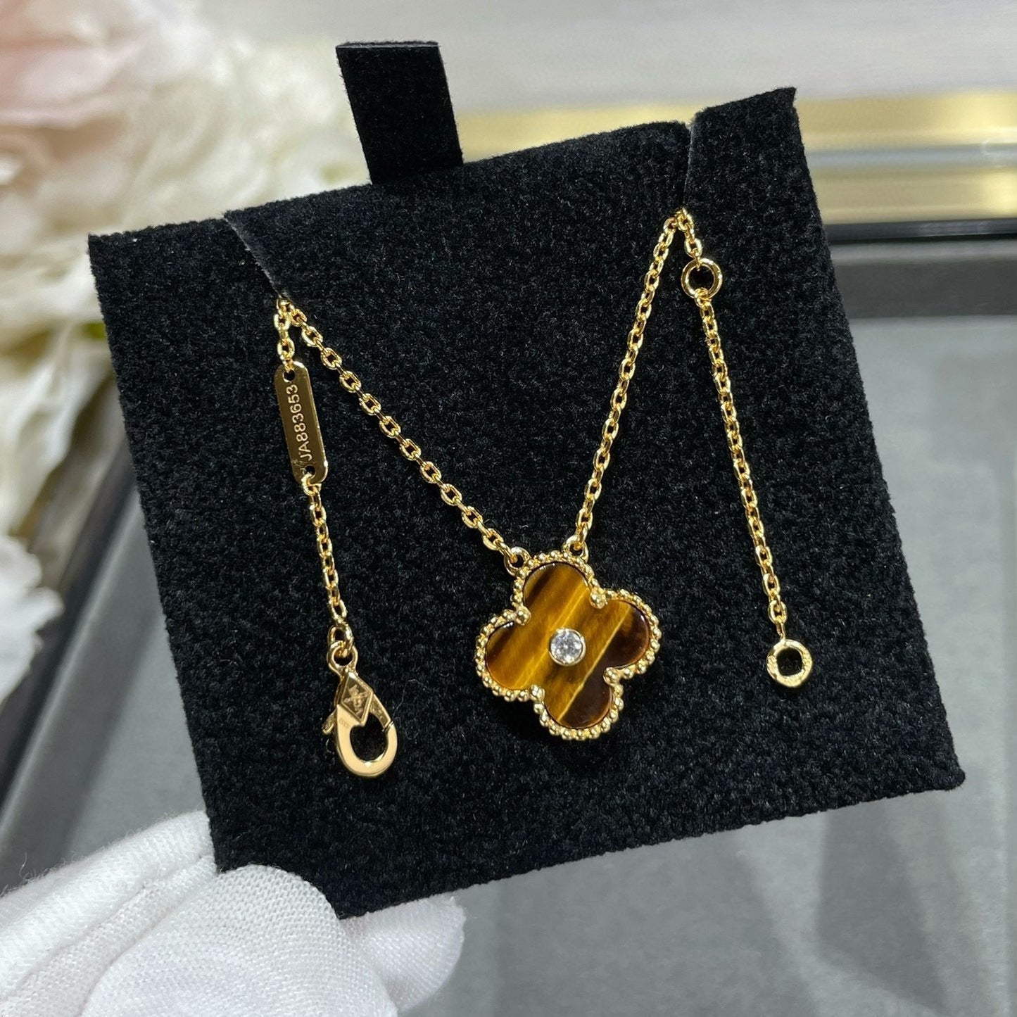 [Clover Jewelrys]CLOVER 15MM DIAMOND AND YELLOW TIGER'S EYE AGATE necklace