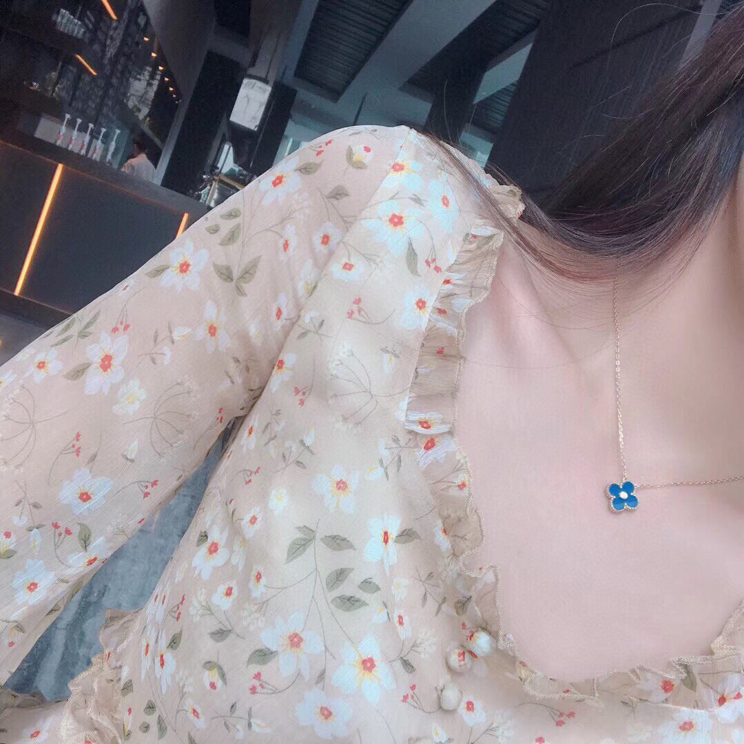 [Clover Jewelrys]CLOVER 15MM DIAMOND AND BLUE AGATE NECKLACE