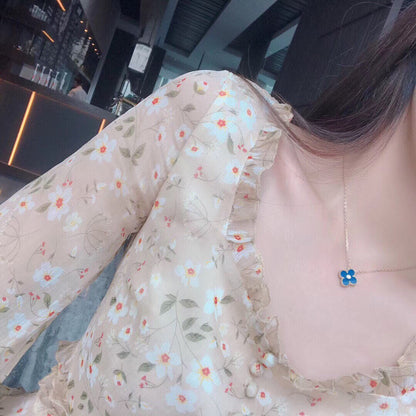 [Clover Jewelrys]CLOVER 15MM DIAMOND AND BLUE AGATE NECKLACE