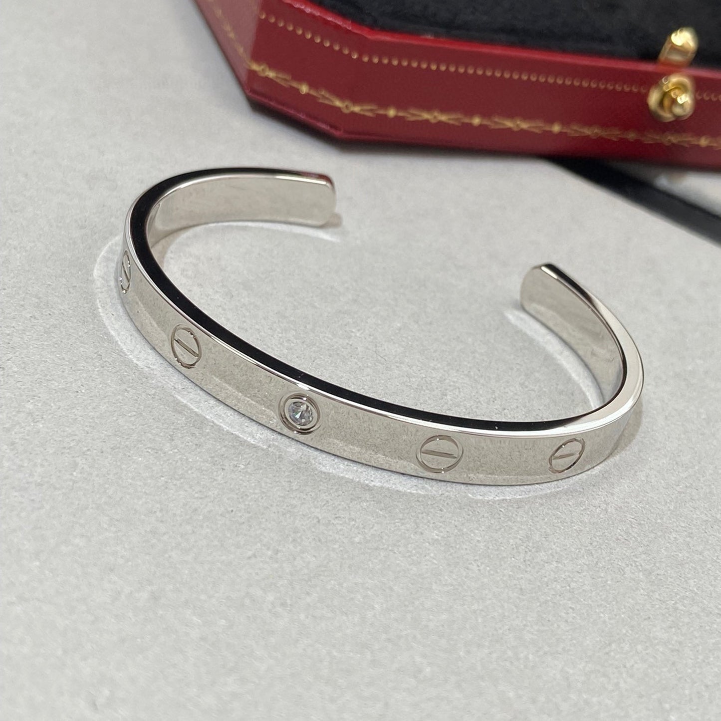 [Clover Jewelrys]LOVE BRACELET 6.1MM 1 DIAMOND OPEN CUFF