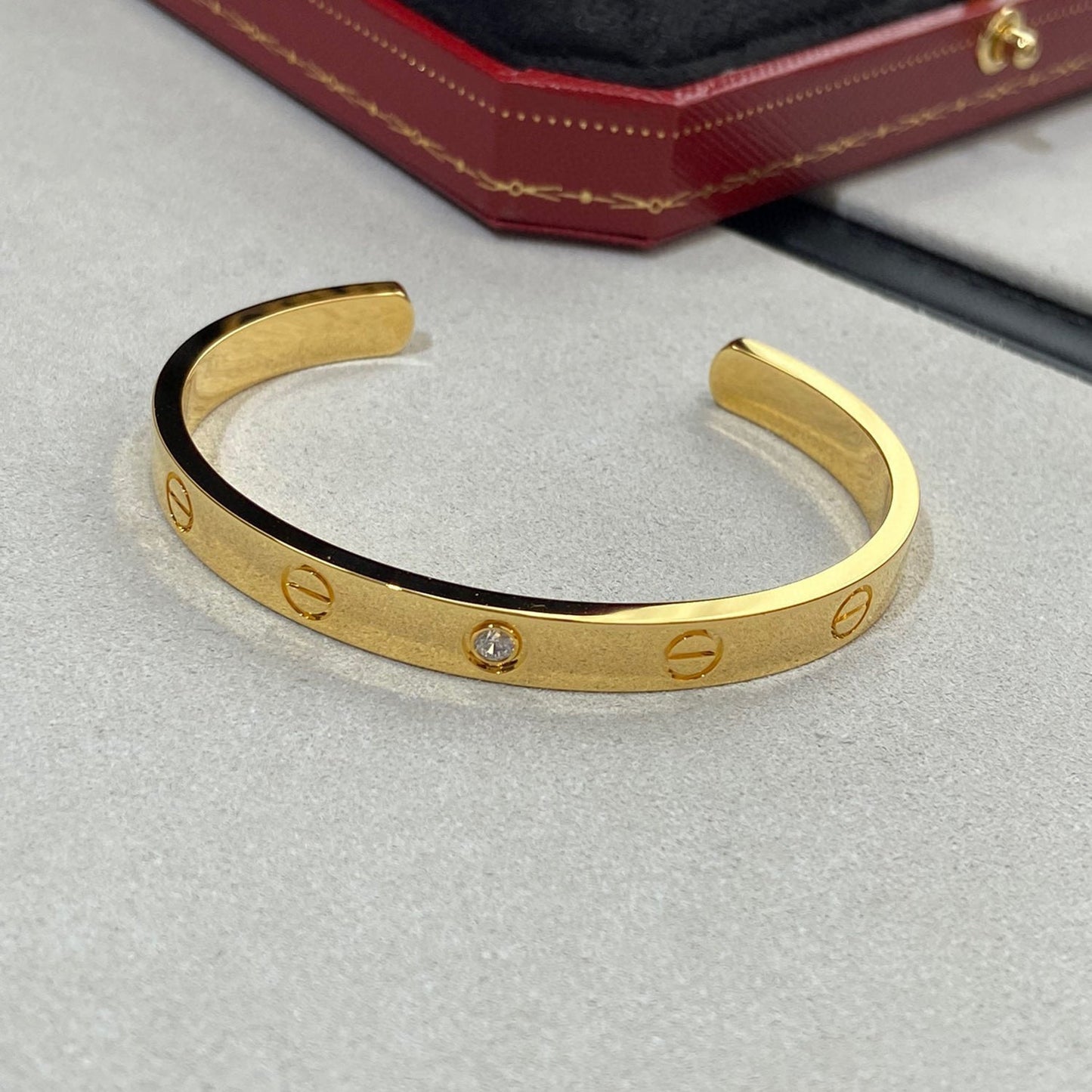 [Clover Jewelrys]LOVE BRACELET 6.1MM 1 DIAMOND OPEN CUFF