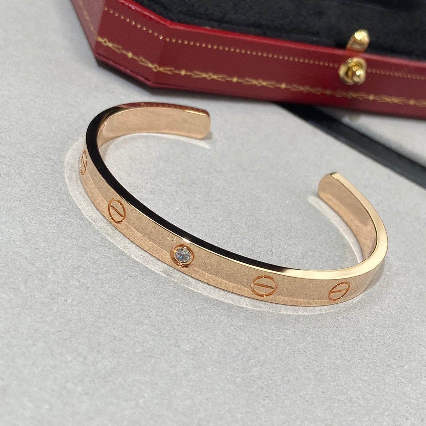 [Clover Jewelrys]LOVE BRACELET 6.1MM 1 DIAMOND OPEN CUFF