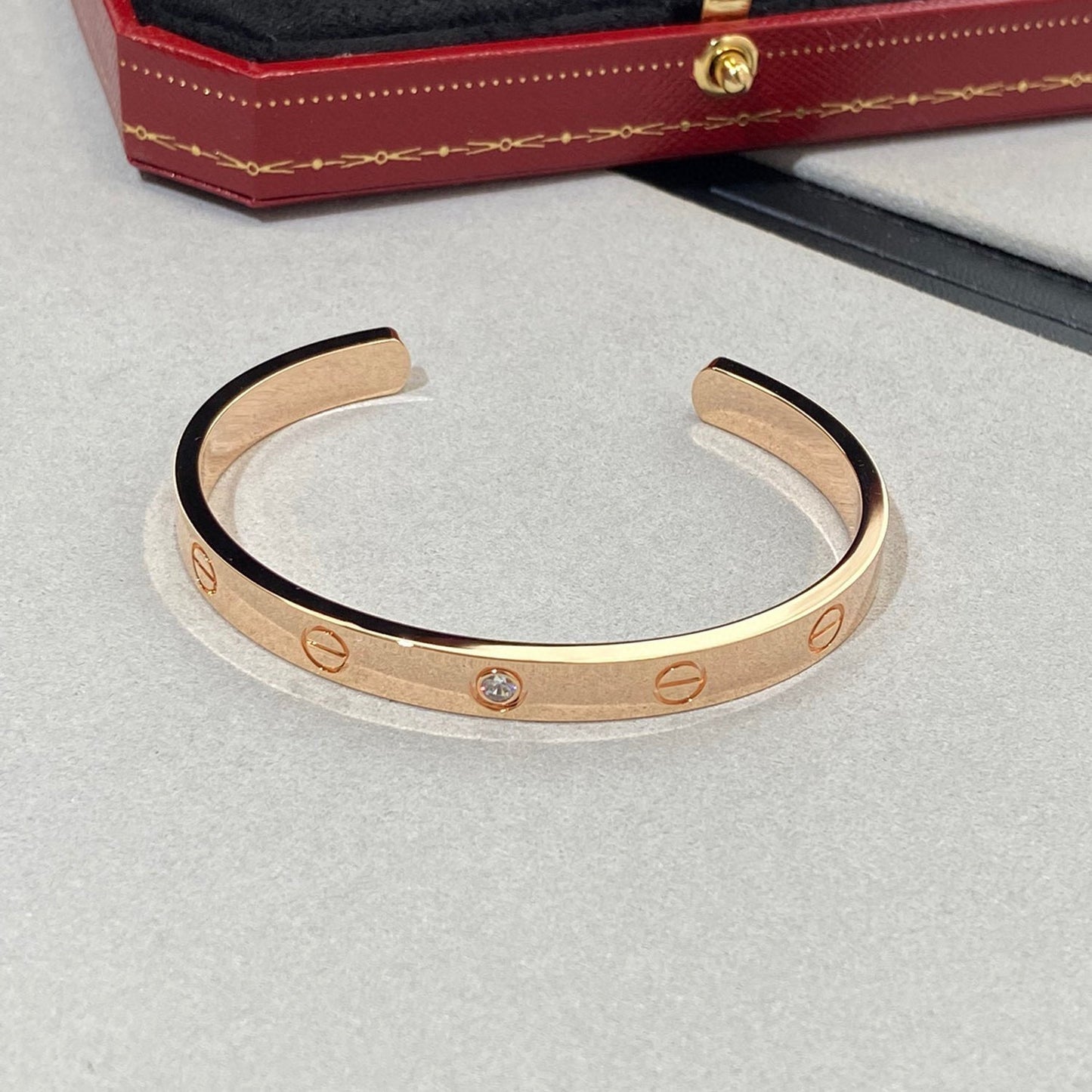 [Clover Jewelrys]LOVE BRACELET 6.1MM 1 DIAMOND OPEN CUFF