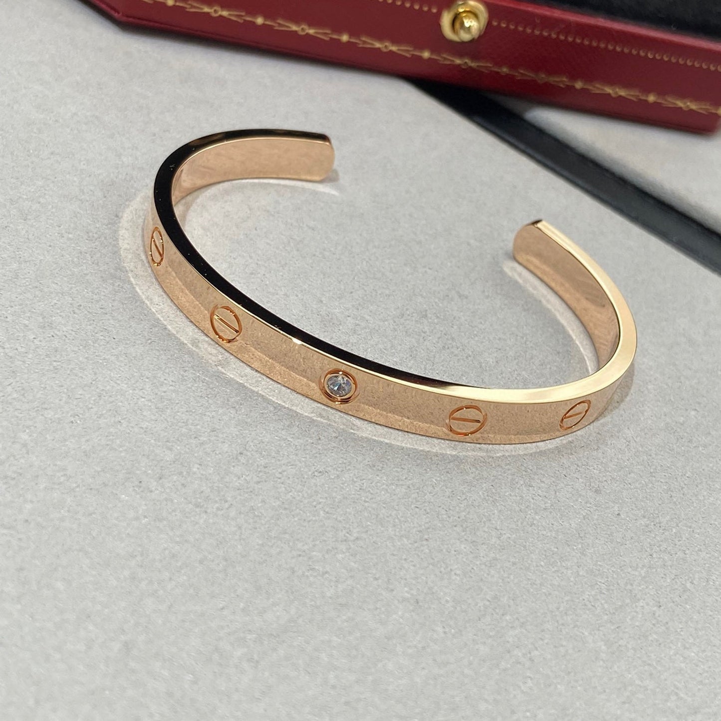 [Clover Jewelrys]LOVE BRACELET 6.1MM 1 DIAMOND OPEN CUFF