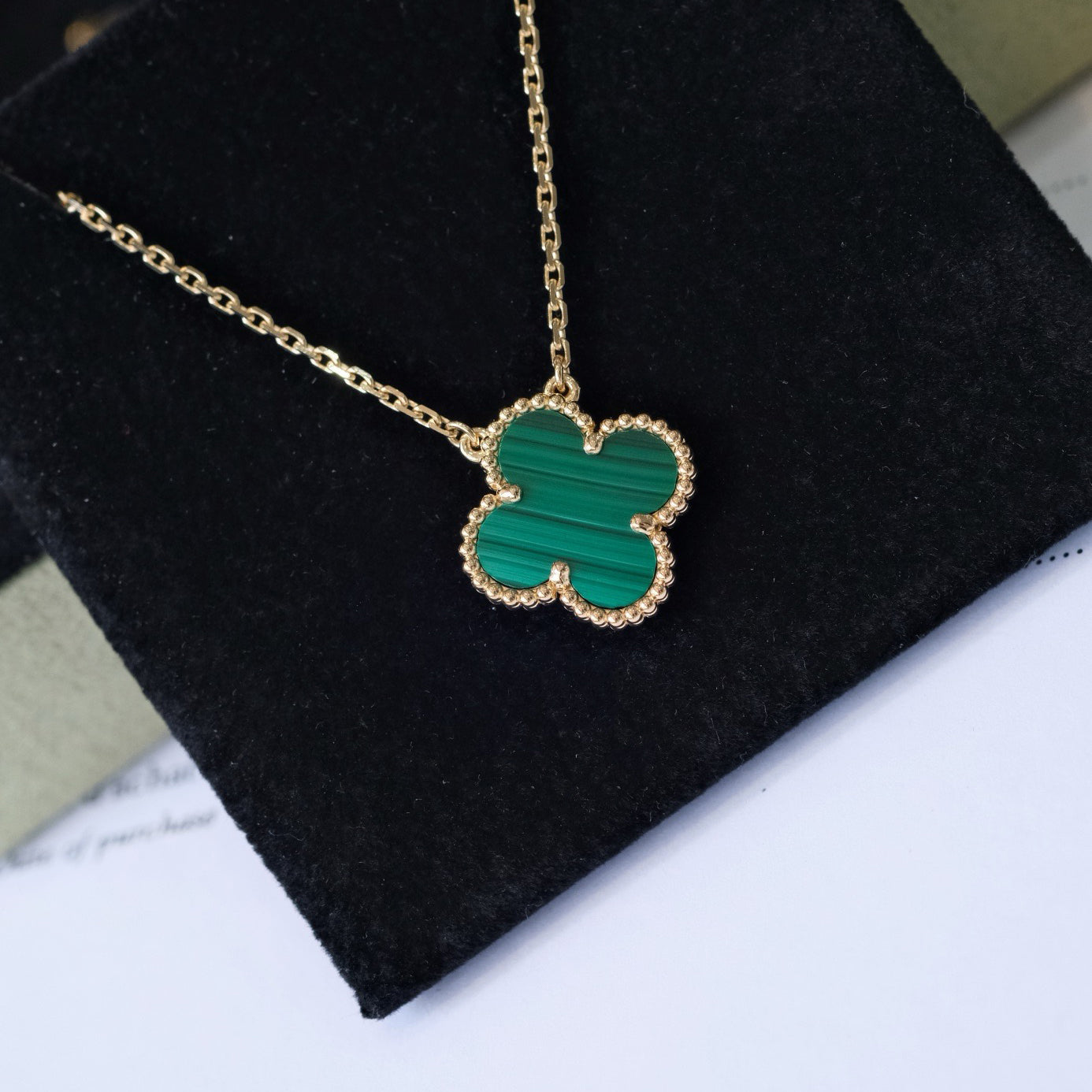 [Clover Jewelrys]CLOVER 15MM MALACHITE SINGLE FLOWER  NECKLACE