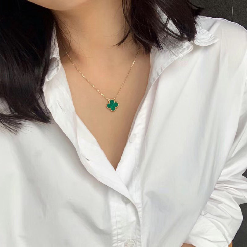 [Clover Jewelrys]CLOVER 15MM MALACHITE SINGLE FLOWER  NECKLACE