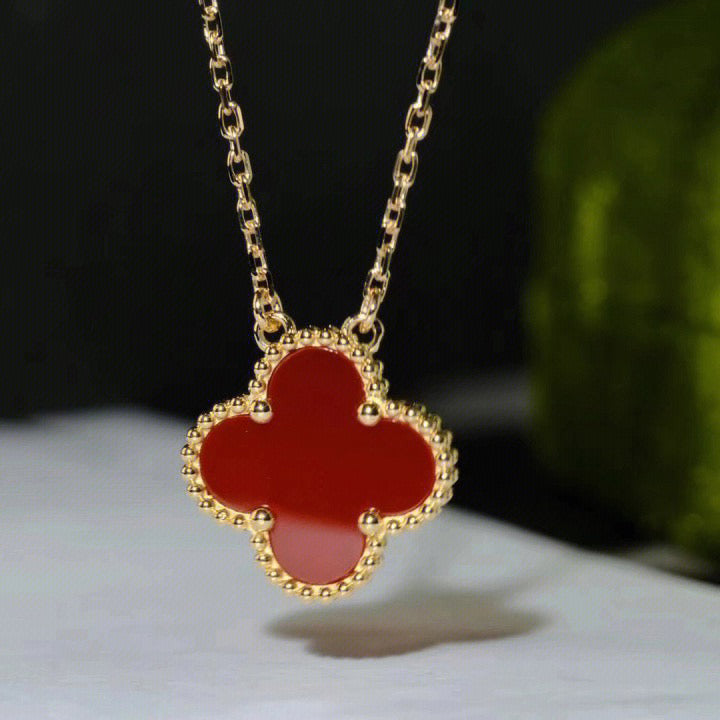 [Clover Jewelrys]CLOVER 15MM CARNELIAN SINGLE FLOWER NECKLACE