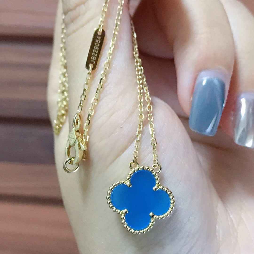 [Clover Jewelrys]CLOVER 15MM BLUE AGATE NECKLACE