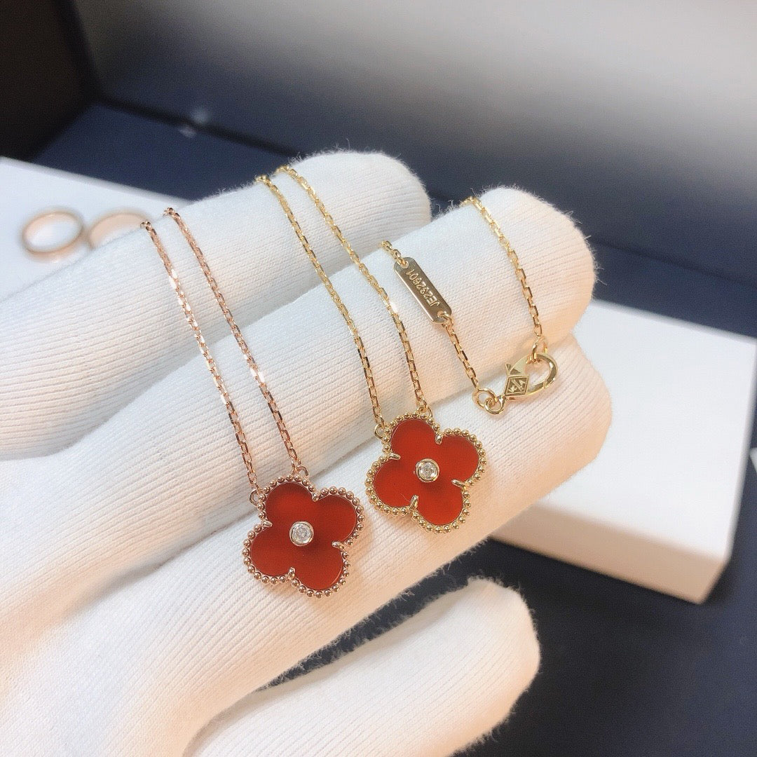 [Clover Jewelrys]CLOVER 15MM DIAMOND CARNELIAN NECKLACE