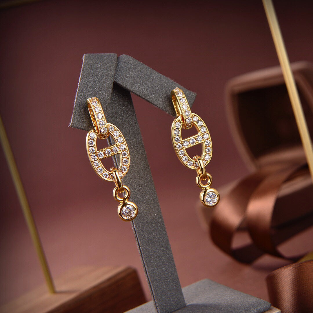 [Clover Jewelrys]HM CHAINE DIAMOND EARRINGS