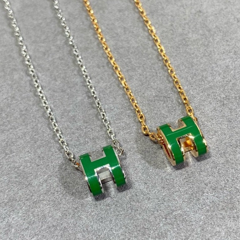 [Clover Jewelrys]POP H GREEN NECKLACE SILVER AND GOLD