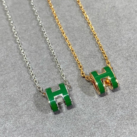 [Clover Jewelrys]POP H GREEN NECKLACE SILVER AND GOLD