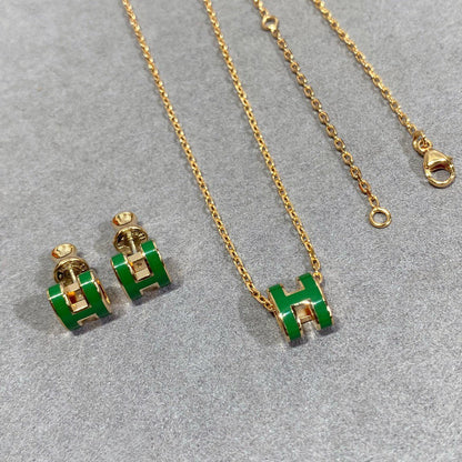 [Clover Jewelrys]POP H GREEN NECKLACE SILVER AND GOLD