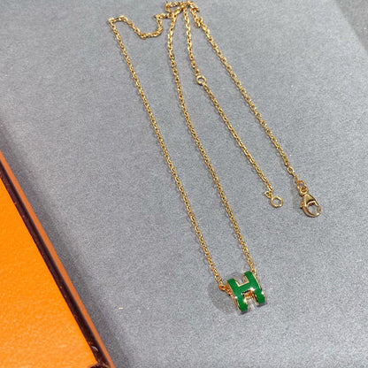 [Clover Jewelrys]POP H GREEN NECKLACE SILVER AND GOLD