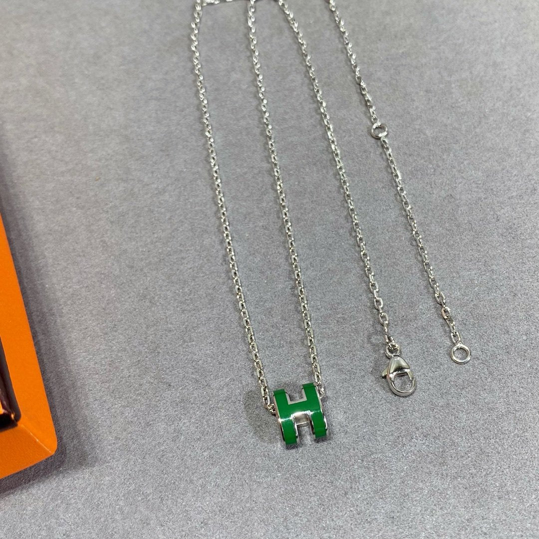 [Clover Jewelrys]POP H GREEN NECKLACE SILVER AND GOLD