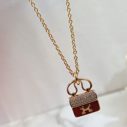 [Clover Jewelrys]CONSTANCE RED PEDANT PINK GOLD NECKLACE