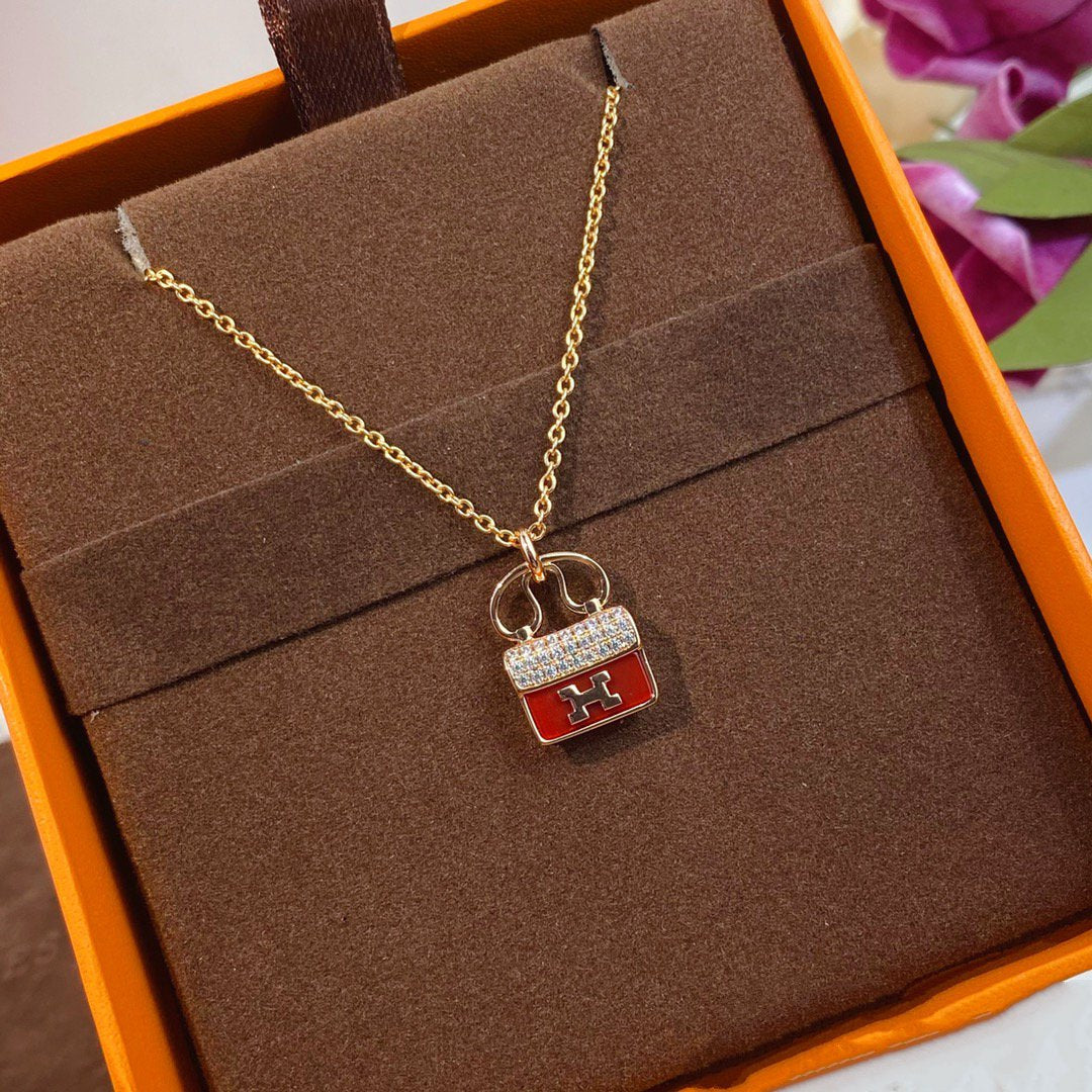 [Clover Jewelrys]CONSTANCE RED PEDANT PINK GOLD NECKLACE