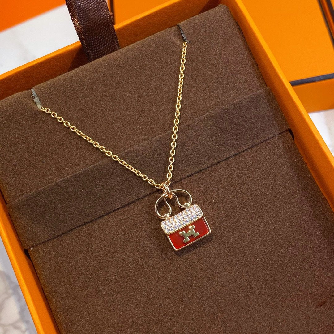 [Clover Jewelrys]CONSTANCE RED PEDANT PINK GOLD NECKLACE