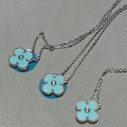 [Clover Jewelrys]CLOVER 1 DIAMOND LIGHT BLUE SILVER NECKLACE