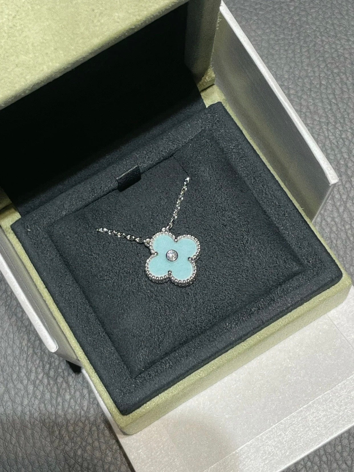 [Clover Jewelrys]CLOVER 1 DIAMOND LIGHT BLUE SILVER NECKLACE