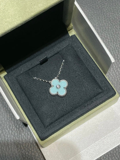 [Clover Jewelrys]CLOVER 1 DIAMOND LIGHT BLUE SILVER NECKLACE