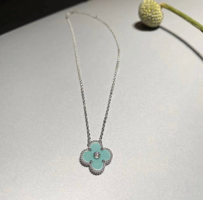 [Clover Jewelrys]CLOVER 1 DIAMOND LIGHT BLUE SILVER NECKLACE