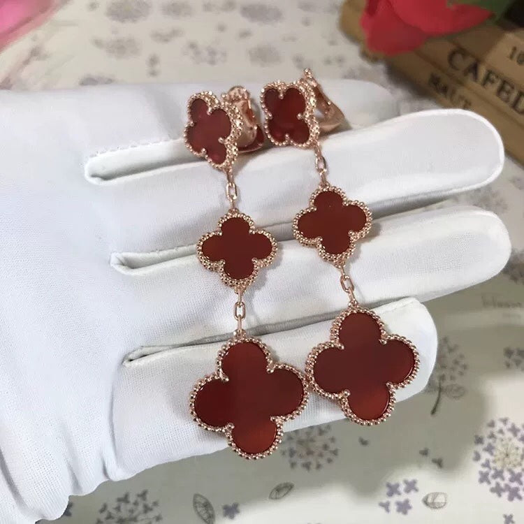 [Clover Jewelrys]CLOVER 3 MOTIF CARNELIAN DROP EARRINGS