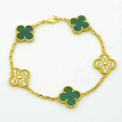 [Clover Jewelrys]CLOVER  5 MOTIF MALACHITE DIAMOND BRACELET