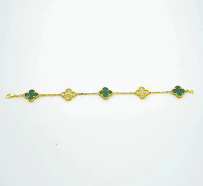 [Clover Jewelrys]CLOVER  5 MOTIF MALACHITE DIAMOND BRACELET