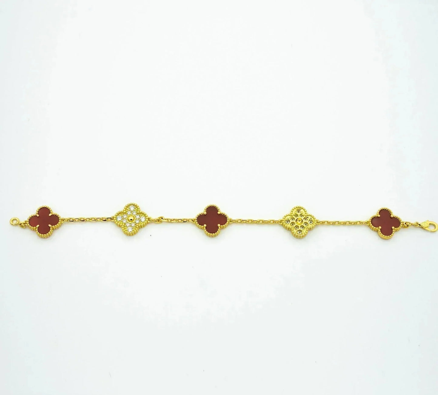 [Clover Jewelrys]CLOVER 5 MOTIFS CARNELIAN DIAMOND BRACELET