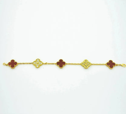 [Clover Jewelrys]CLOVER 5 MOTIFS CARNELIAN DIAMOND BRACELET